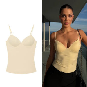 A smooth cream-colored Corset Cami Top featuring sculpted molded cups and thin spaghetti straps