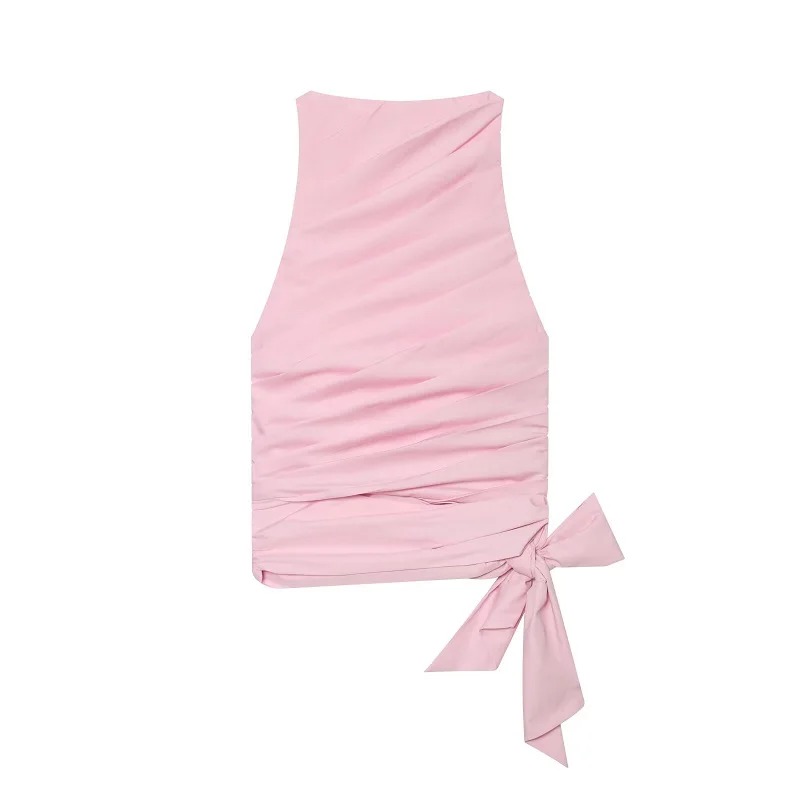 Ruched Halter Top with Side Bow 4 Ruched Halter Top with Side Bow - Image 4