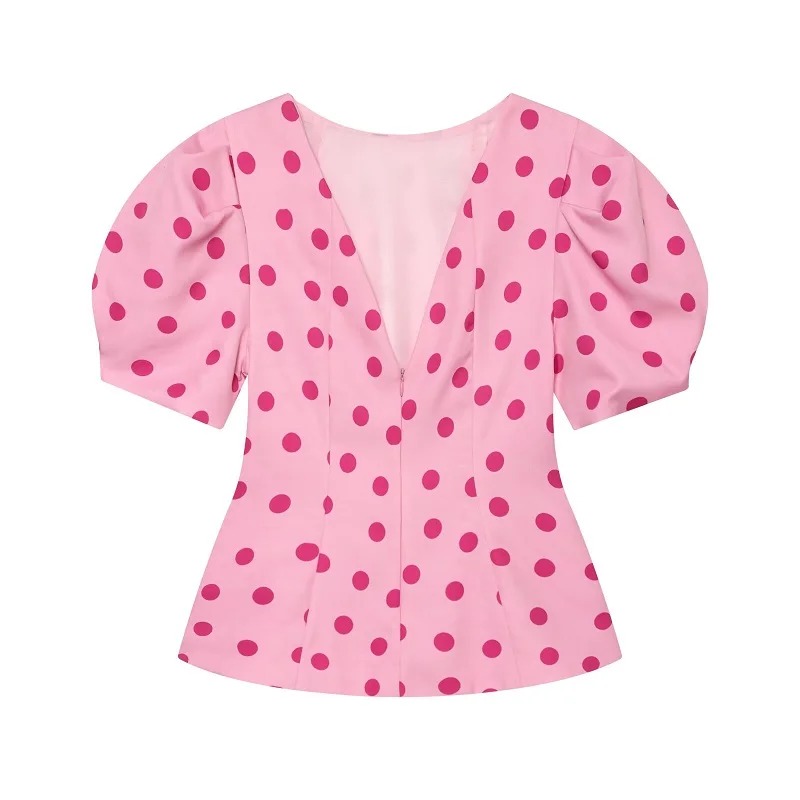 Pink Polka Dot Puff Sleeve Blouse 6 Pink Polka Dot Puff Sleeve Blouse - Image 6