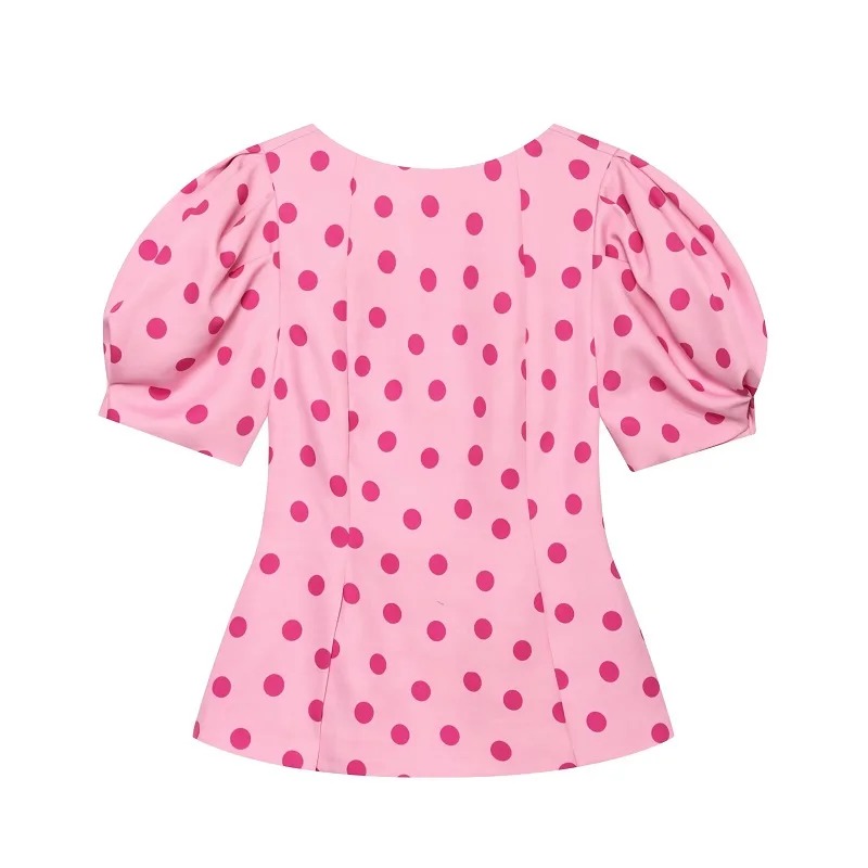 Pink Polka Dot Puff Sleeve Blouse 5 Pink Polka Dot Puff Sleeve Blouse - Image 5
