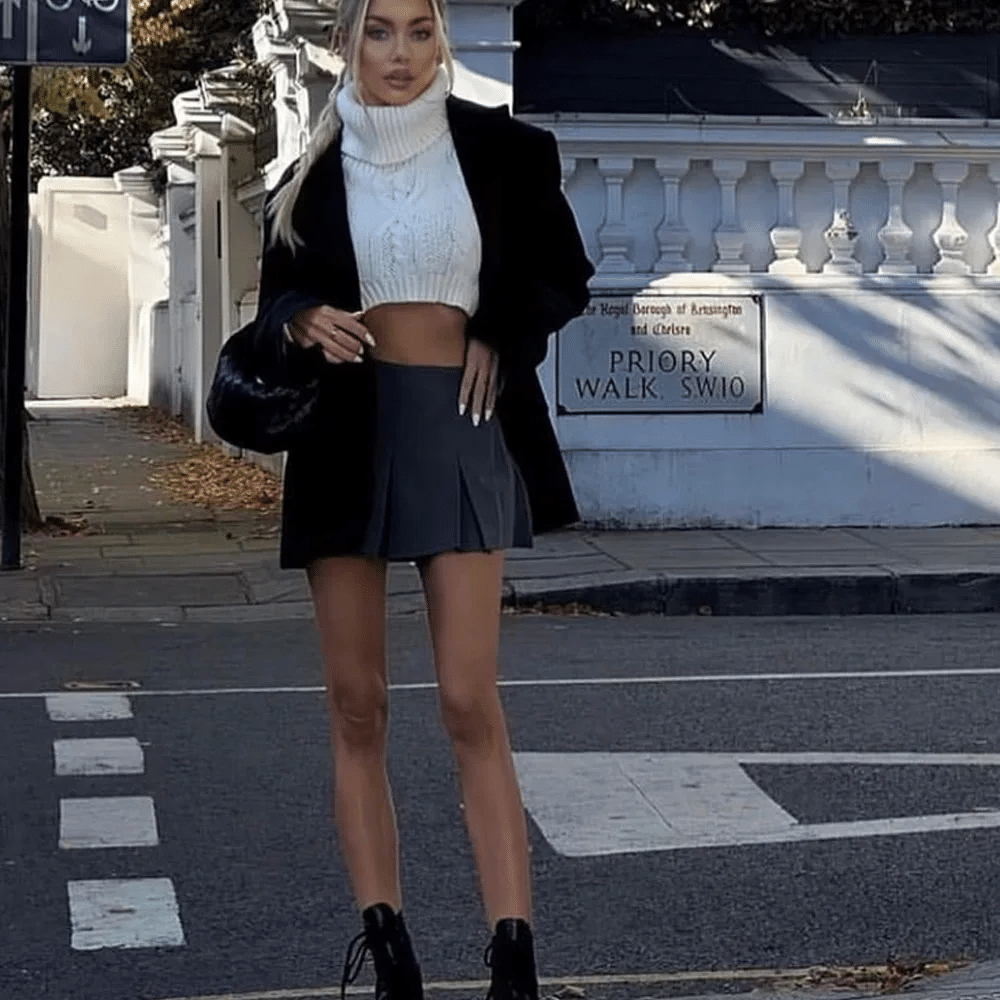 Charcoal Grey Pleated Mini Skirt – High-Waisted Box Pleat Preppy Schoolgirl Skirt 2 Charcoal Grey Pleated Mini Skirt on women