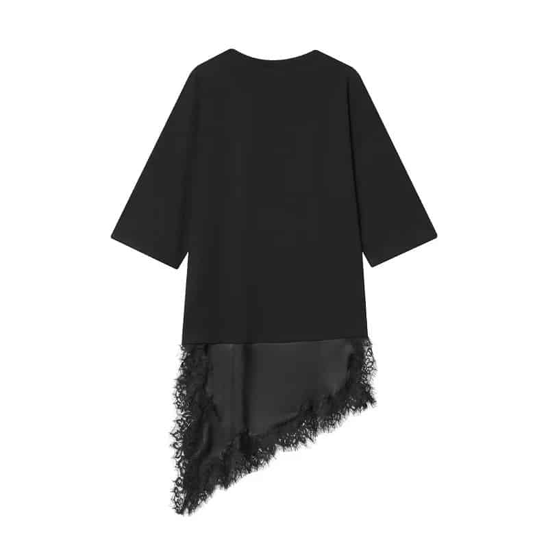 Black Oversized Asymmetric Lace-Hem T-Shirt Dress 3 Black Oversized Asymmetric Lace-Hem T-Shirt Dress - Image 3
