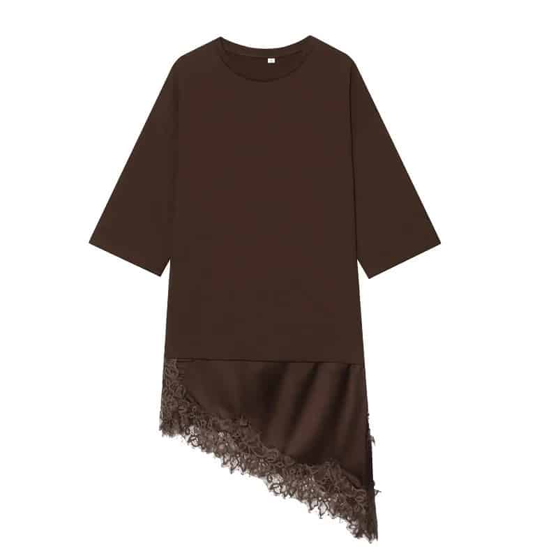 Black Oversized Asymmetric Lace-Hem T-Shirt Dress 7 Black Oversized Asymmetric Lace-Hem T-Shirt Dress - Image 7