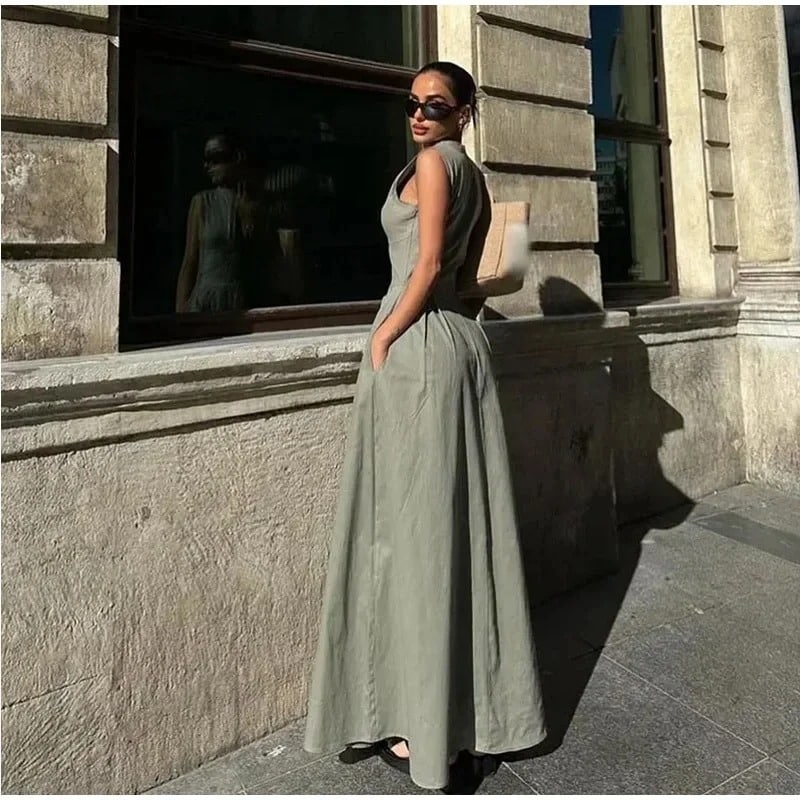 Sleeveless Maxi Dress with Zipper in Front A-Line Dress 8 Sleeveless Maxi Dress with Zipper in Front A-Line Dress - Image 8