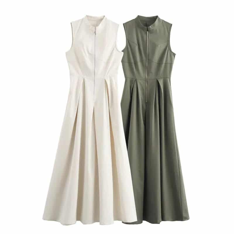 Sleeveless Maxi Dress with Zipper in Front A-Line Dress 4 Sleeveless Maxi Dress with Zipper in Front A-Line Dress - Image 4