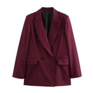 Burgundy Double-Breasted Peak Lapel Blazer