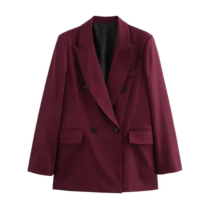 Burgundy Double-Breasted Peak Lapel Blazer 1 Burgundy Double-Breasted Peak Lapel Blazer