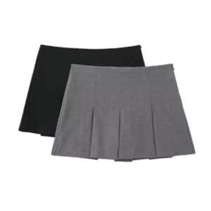 Charcoal Pleated Mini Skirt – High-Waisted Box Pleat Preppy Schoolgirl Skirt