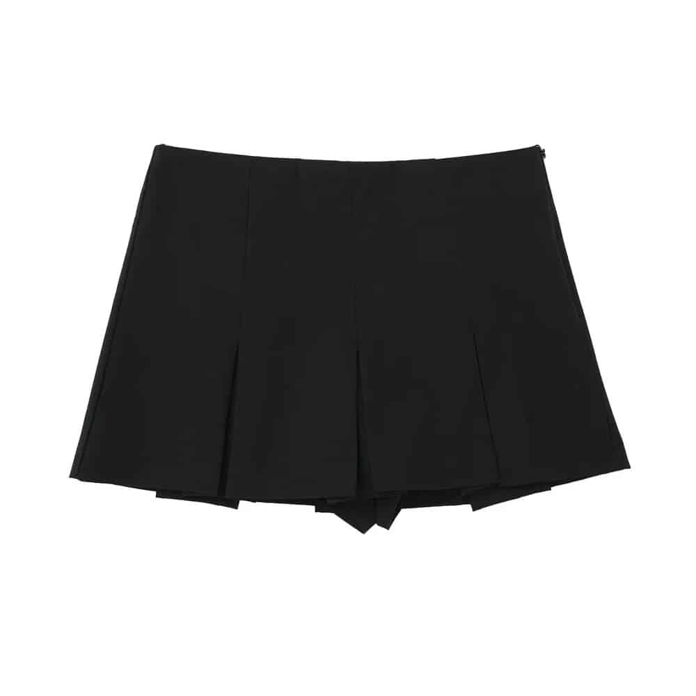Charcoal Grey Pleated Mini Skirt – High-Waisted Box Pleat Preppy Schoolgirl Skirt 5 Pleated Mini Skirt-back view