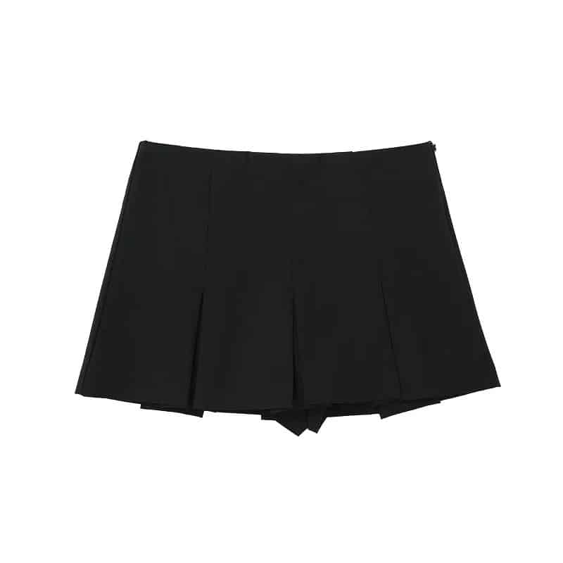 Charcoal Grey Pleated Mini Skirt – High-Waisted Box Pleat Preppy Schoolgirl Skirt 6 Pleated Mini Skirt-front view