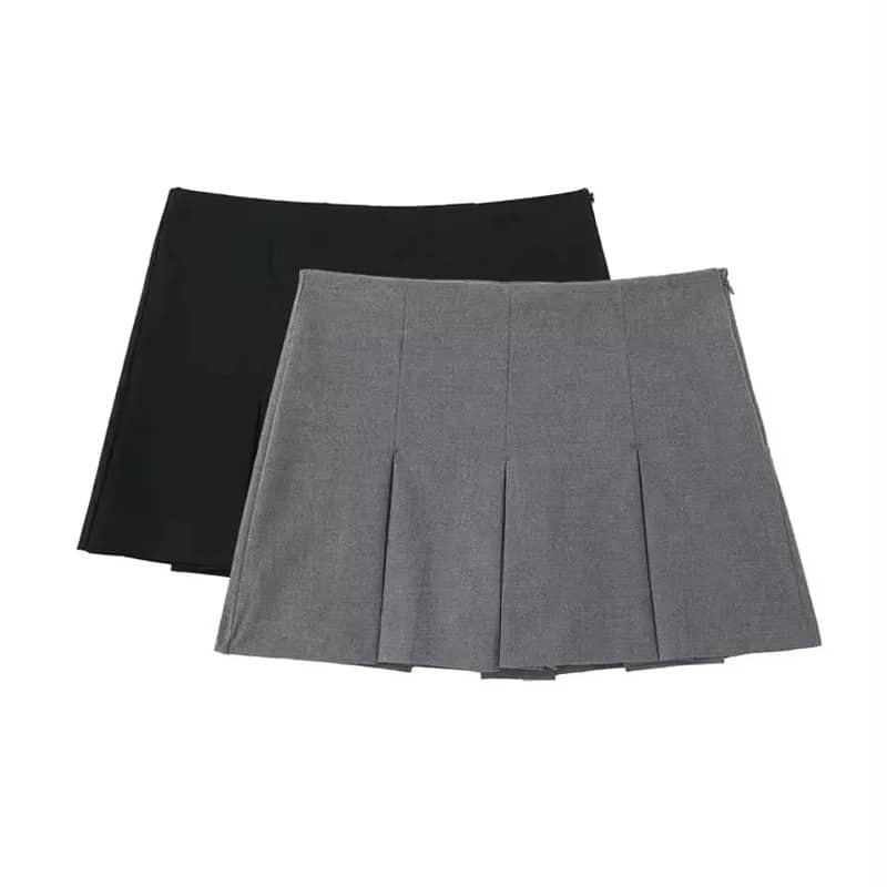 Charcoal Grey Pleated Mini Skirt – High-Waisted Box Pleat Preppy Schoolgirl Skirt 1 Charcoal Pleated Mini Skirt – High-Waisted Box Pleat Preppy Schoolgirl Skirt