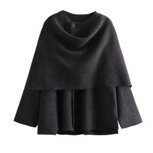 Draped Scarf-Collar Knit Jacket | Layered Cape Coat