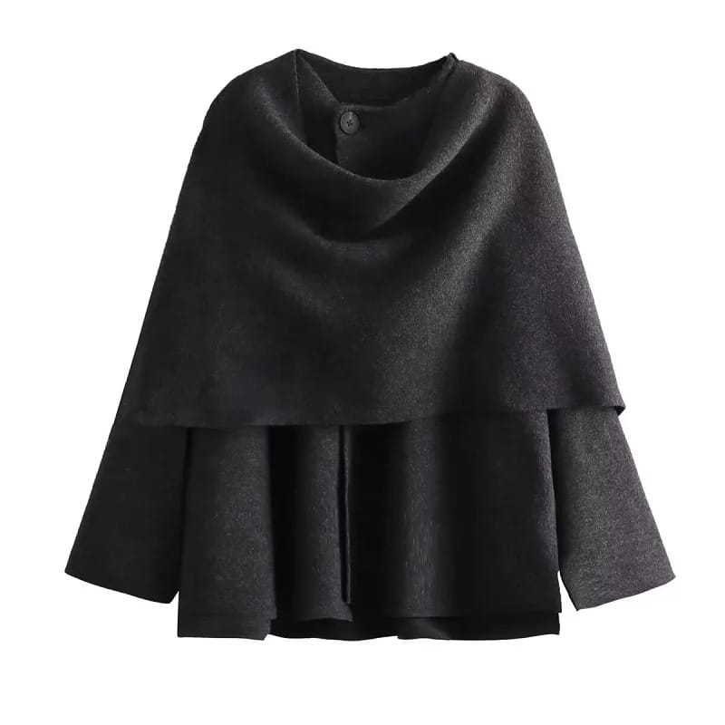 Draped Scarf-Collar Knit Poncho Jacket | Layered Cape Coat 1 Draped Scarf-Collar Knit Jacket | Layered Cape Coat