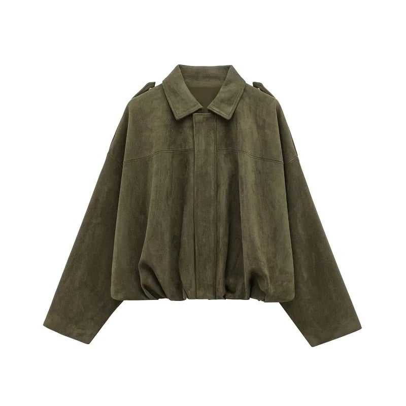 Vintage Faux Women's Suede Bomber Jacket 6 Women Suede Bomber Jacket-FRONT VIEW