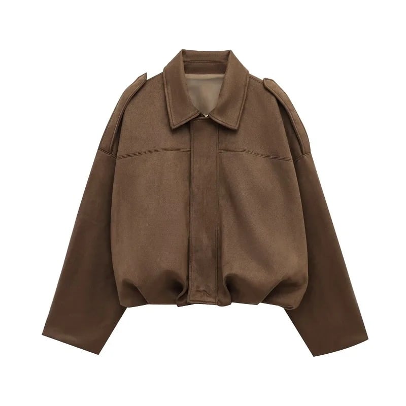 Vintage Faux Women's Suede Bomber Jacket 5 Women Suede Bomber Jacket-brown color