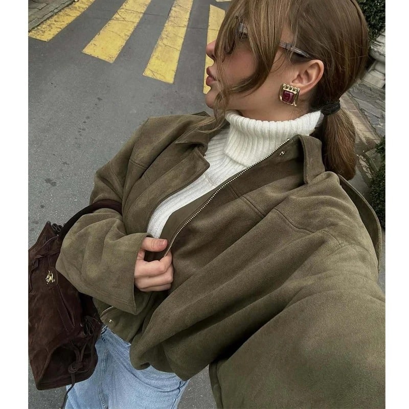 Vintage Faux Women's Suede Bomber Jacket 3 Vintage Faux Women's Suede Bomber Jacket - Image 3