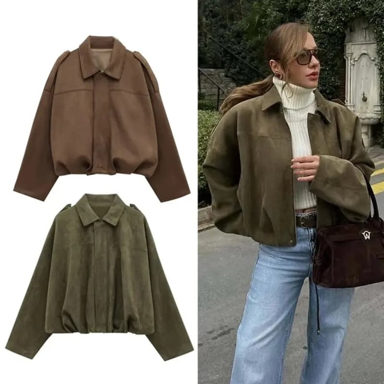 Vintage Faux Women's Suede Bomber Jacket 1 Women's Suede Bomber Jacket