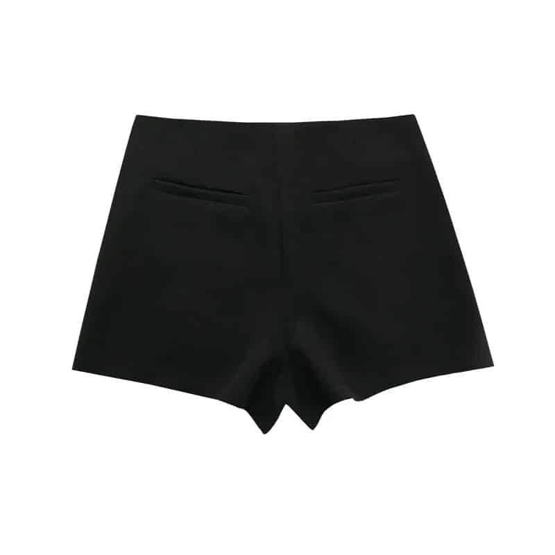 Chic Asymmetric Curved Hem Mini Skort – High-Waisted Wrap Skirt Shorts with Hidden Closure 6 Wrap Skirt Shorts-back view
