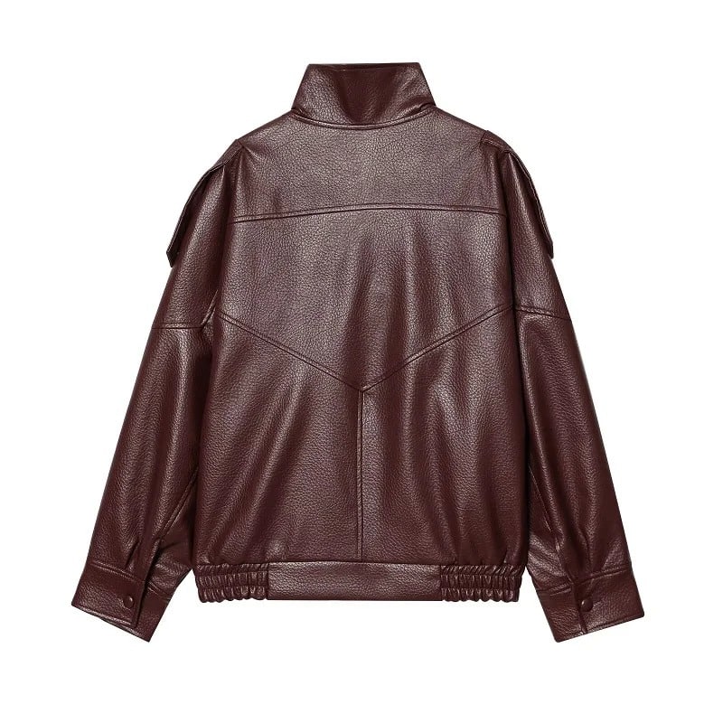 High Neck Leather Bomber Jacket 7 high neck leather bomber jacket-back view