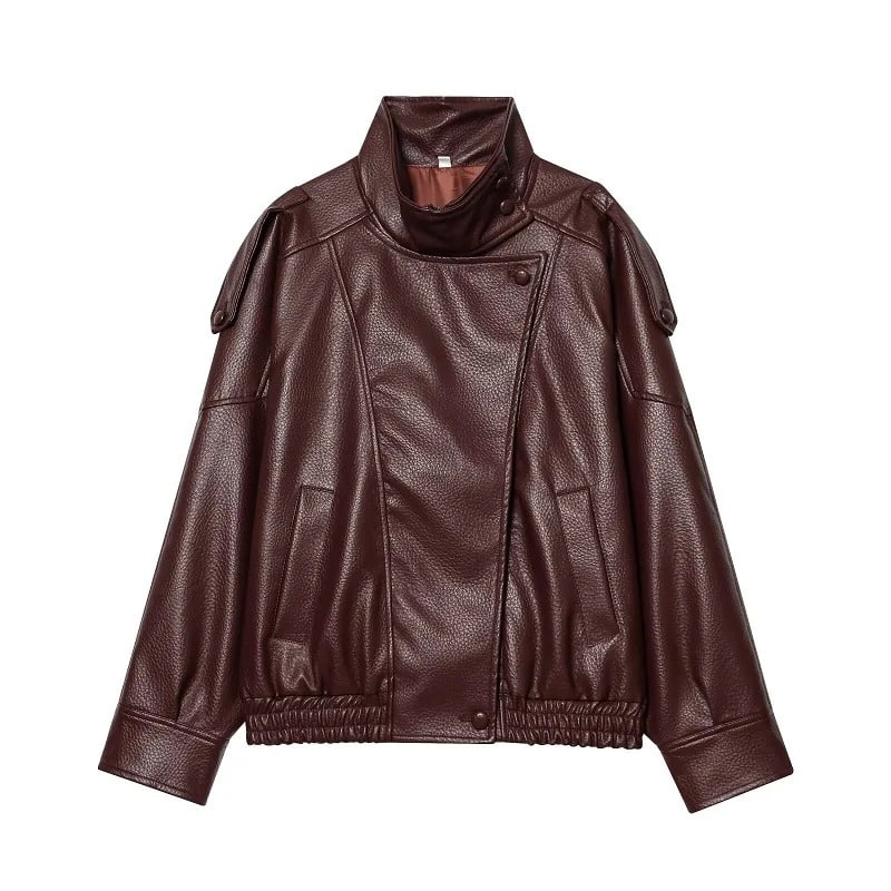 High Neck Leather Bomber Jacket 6 high neck leather bomber jacket-front view
