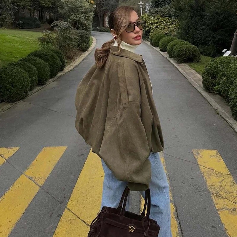 Vintage Faux Women's Suede Bomber Jacket 2 Women's Suede Bomber Jacket on women