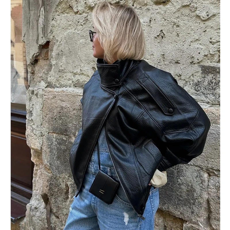 High Neck Leather Bomber Jacket 4 leather bomber jacket high neck-on women