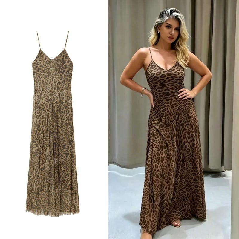 Leopard Print Spaghetti Strap Maxi Slip Dress 1 Spaghetti Strap Leopard Maxi Slip Dress