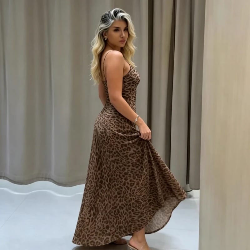 Leopard Print Spaghetti Strap Maxi Slip Dress 2 Leopard Print Spaghetti Strap Maxi Slip Dress - Image 2