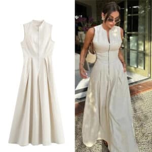 Sleeveless Maxi Dress with Zipper in Front A-Line Dress