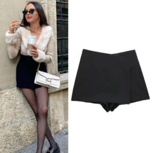 High-Waisted Cross Over Mini Skirt with Shorts